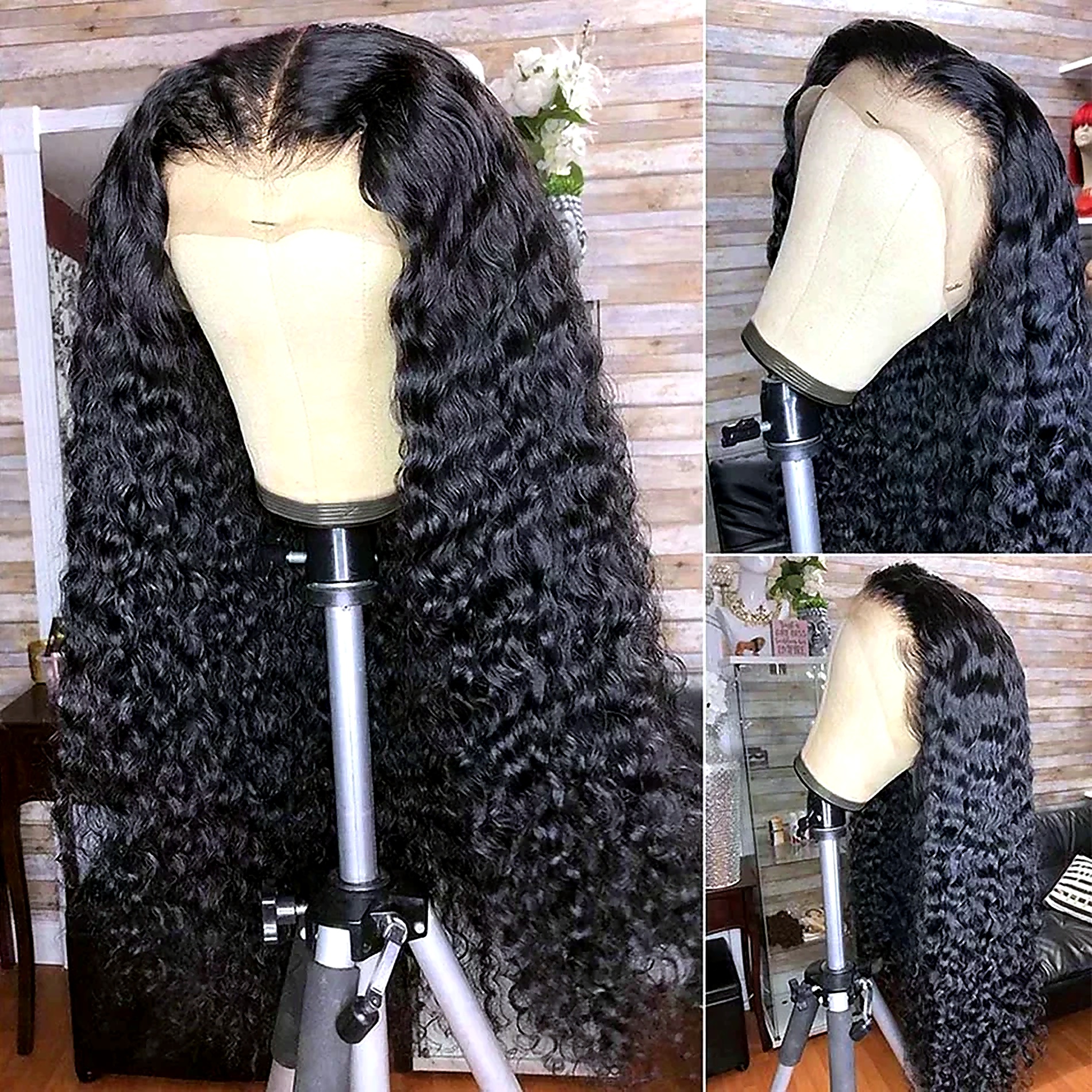 Best selling curly lace wig styled on a mannequin